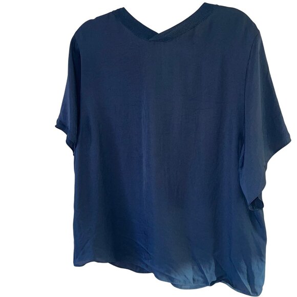 Vince Womens Tee Shirt Size Large Black Rib Trim Double V Neck Short Sleeve - Picture 2 of 10